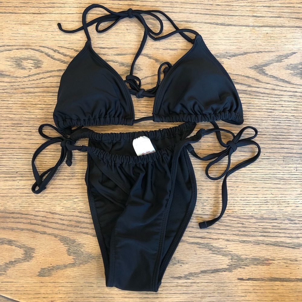 Xhilaration Retro Style Black High Leg Tie Bikini Size L